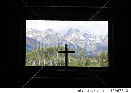 View from the Transfiguration Chapel in Grand Teton National Park 135967840