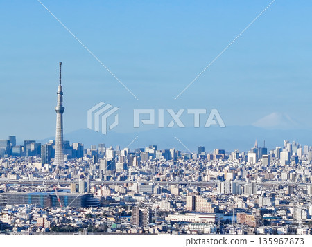 Aerial photo of Tokyo, taken from above the Edogawa River near Yagiri in Matsudo City, towards the city center Aerial photo of Tokyo, taken from above the Edogawa River near Yagiri in Matsudo City, towards the city center 135967873
