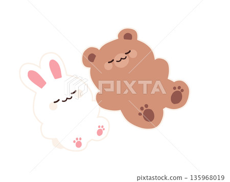 一隻兔子和一隻熊在睡覺的插圖（沒有草地） 135968019