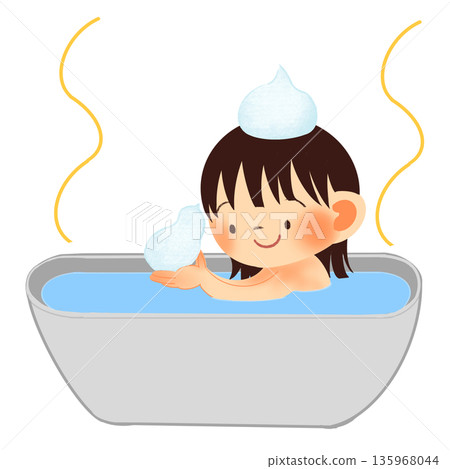 Girl's lifestyle illustration | Taking a bath Girl's lifestyle illustration | Taking a bath 135968044