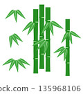 Set of Green Bamboo Stalks with Leaves for poster, card, banner and more for asian style design. 135968106