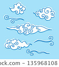 Set of Japanese Swirling Clouds Elements in blue and whhite color for fabric, wallpapers, poster, card in asian design and more. 135968108