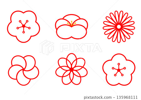 Set of Japanese Plum Flowers in line art styles. Applicable for poster, card, banner and more for asian style design Set of Japanese Plum Flowers in line art styles. Applicable for poster, card, banner and more for asian style design 135968111