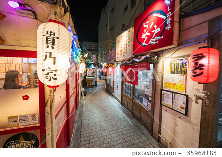 Night view of Hachinohe Yatai Village and Miroku Yokocho in Hachinohe City, Aomori Prefecture Night view of Hachinohe Yatai Village and Miroku Yokocho in Hachinohe City, Aomori Prefecture 135968183