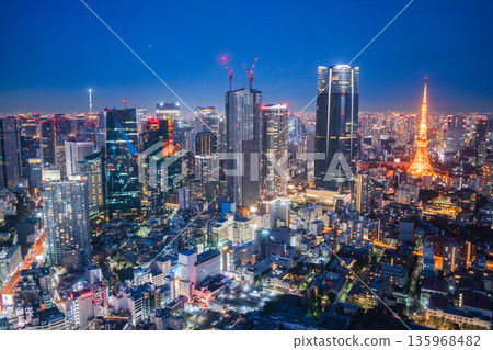 "Tokyo" City night view with Tokyo Tower seen from Minato Ward 135968482