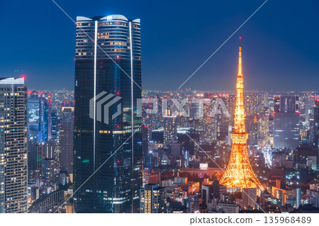 "Tokyo" City night view with Tokyo Tower seen from Minato Ward "Tokyo" City night view with Tokyo Tower seen from Minato Ward 135968489