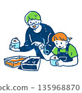Illustration of a father and a girl making sweets 135968870