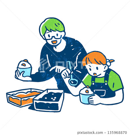父親和女兒一起製作甜點的插圖 135968870