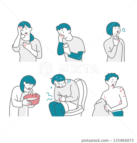 Illustration set of people who are unwell 135968873
