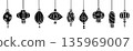 Chinese New Year lantern hanging ornaments in black silhouette on transparent background. 135969007