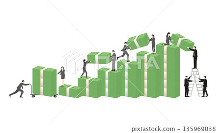 Systemic corruption and corporate financial fraud with business team stacking money bundles 135969038