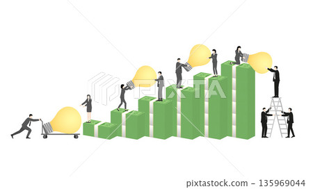 Business team stealing light bulb ideas for profit and corporate espionage corruption concept 135969044
