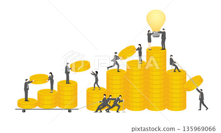 Business Team Working Together to Build Wealth with Gold Coin Stacks and Creative Idea Lightbulb for Investment Success and Financial Growth Concept Business Team Working Together to Build Wealth with Gold Coin Stacks and Creative Idea Lightbulb for Investment Success and Financial Growth Concept 135969066