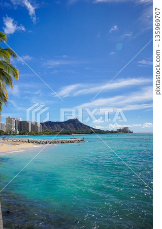 Hawaii Waikiki Beach Blue sea and sky resort scenery 135969707