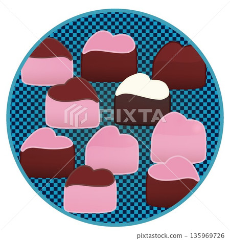 Illustration of a heart-shaped chocolate with a circular background Illustration of a heart-shaped chocolate with a circular background 135969726