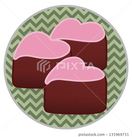 Illustration of a heart-shaped chocolate with a circular background 135969731