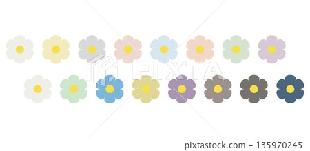 Pastel flower icon set in sixteen soft shades Pastel flower icon set in sixteen soft shades 135970245