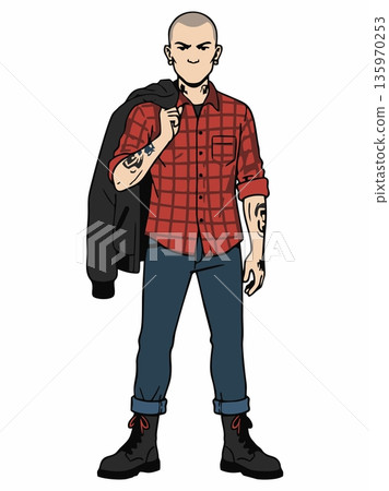 Illustration of a man in typical skinhead clothing 135970253