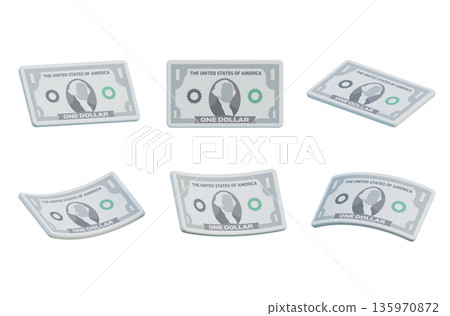 Single US One Dollar Bill in 3D Cartoon Style Isolated 135970872