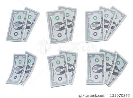 Several US One Dollar Bills 3D Cartoon Graphic 135970873