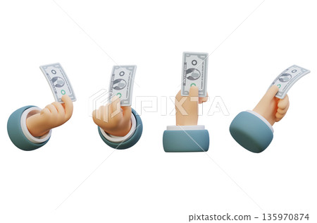 3D Cartoon Hand Holding Single US One Dollar Bill 3D Cartoon Hand Holding Single US One Dollar Bill 135970874