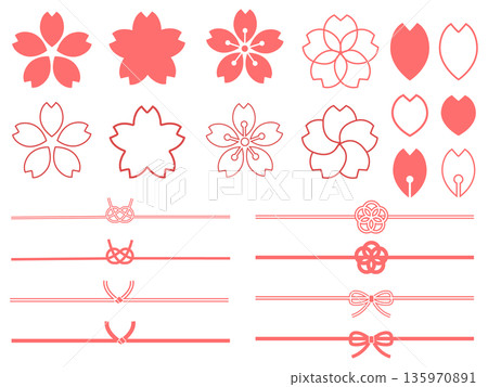 Cherry blossom and mizuhiki illustration material set Cherry blossom and mizuhiki illustration material set 135970891