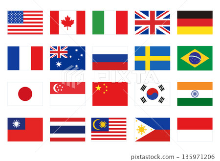 A set of 20 country flags in a standard 2:3 ratio A set of 20 country flags in a standard 2:3 ratio 135971206