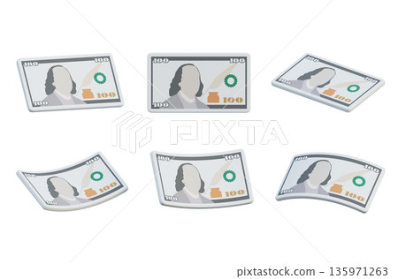 Single 100 US dollar banknote in cartoon 3D style 135971263