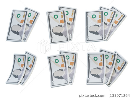 Several 100 US dollar banknotes in cartoon 3D style 135971264