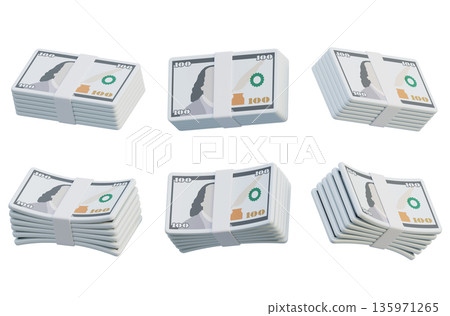 Bundle of 100 US dollar banknotes in cartoon 3D style 135971265