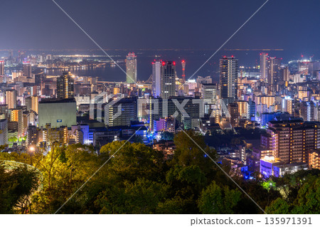 兵庫縣:黎明前神戶維納斯橋與諏訪山公園展望台的夜景 兵庫縣:黎明前神戶維納斯橋與諏訪山公園展望台的夜景 135971391