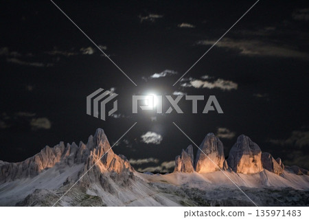 night landscape with stars and moon, milky way and galaxy in the mountains. beautiful nature background. night landscape with stars and moon, milky way and galaxy in the mountains. beautiful nature background. 135971483