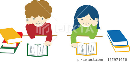 Illustration of children enjoying reading 135971656
