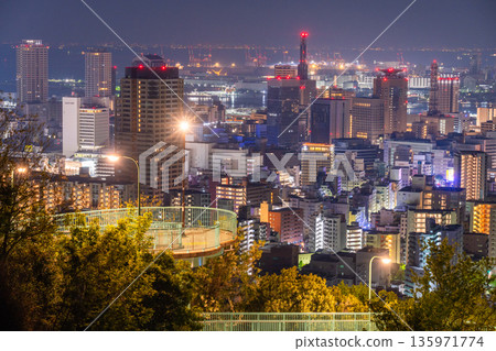兵庫縣：黎明前神戶維納斯橋與諏訪山公園展望台的夜景 135971774