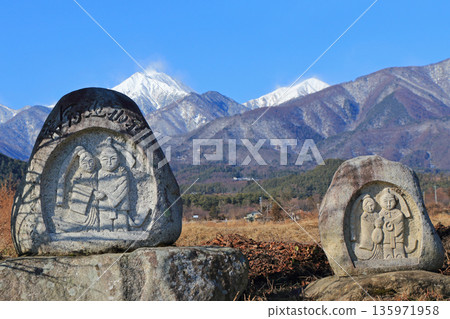 Azumino in winter Mt. Jonen and Dosojin Azumino in winter Mt. Jonen and Dosojin 135971958