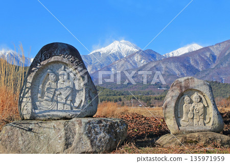 Azumino in winter Mt. Jonen and Dosojin Azumino in winter Mt. Jonen and Dosojin 135971959