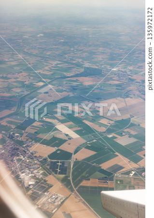 View from the plane of Panfilia woods and Reno River, Bologna, Italy 135972172
