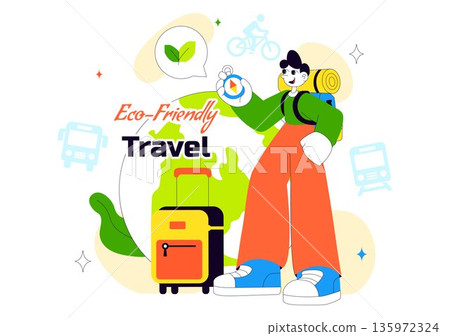 Eco Friendly Travel Lifestyle Vector Illustration Featuring Sustainable Tourism Elements With Green Transportation Flat Cartoon Background Eco Friendly Travel Lifestyle Vector Illustration Featuring Sustainable Tourism Elements With Green Transportation Flat Cartoon Background 135972324