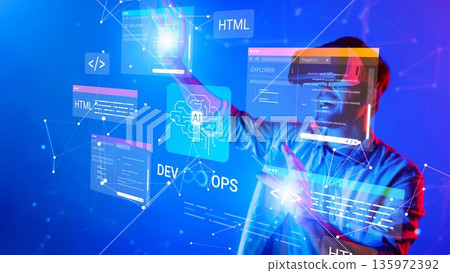 Innovative Virtual Reality Experience with Engaging User Interface Featuring Coding and Development Concepts in a Futuristic Environment Gluon 135972392