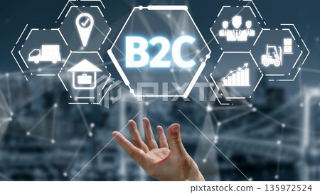 B2C Business Model with Consumer Delivery, Retail, and Growth Icons Muxer B2C Business Model with Consumer Delivery, Retail, and Growth Icons Muxer 135972524