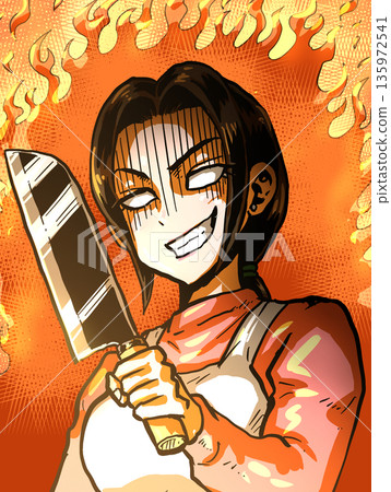 手持刀具的女子（家庭衝突，家庭主婦的憤怒） 135972541