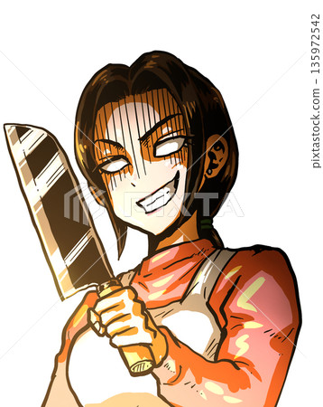 Woman holding a knife (domestic conflict, housewife's anger) 135972542