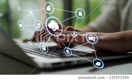 Managing online documents cloud storage and digital file security icons Funnel 135972569