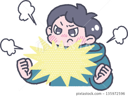 Illustration of a boy and his feelings: Irritation 135972596