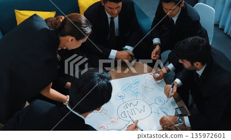 Top view of business people planning project by using mind map. Directorate. Top view of business people planning project by using mind map. Directorate. 135972601