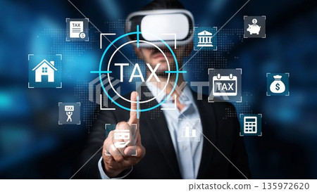 Innovative Virtual Reality Experience Focusing on Tax Management and Digital Solutions in a Modern Business Environment Gluon 135972620
