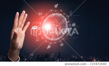 Global Digital Business Network and Data Connection Marrow 135972640