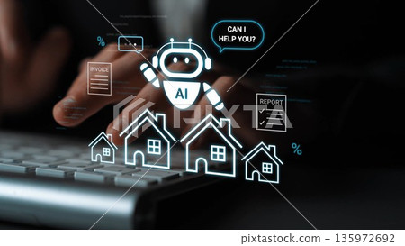 Futuristic Concept of AI Assistant Providing Support in Real Estate Through Digital Interaction and Automation for Modern Property Management Solutions Gluon 135972692