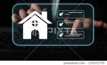 Digital Real Estate Management Concept with House Icon and Checkmarks on Keyboard for Property Listings and Status Updates Gluon Digital Real Estate Management Concept with House Icon and Checkmarks on Keyboard for Property Listings and Status Updates Gluon 135972779