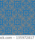 Geometric Moroccan Seamless Pattern Arabesque blue, gold. Moroccan azulejo pattern, majolica tile,Talavera, Damask. Portuguese azulejo tile pattern floral ornament, Mediterranean ceramic, patchwork 135972817
